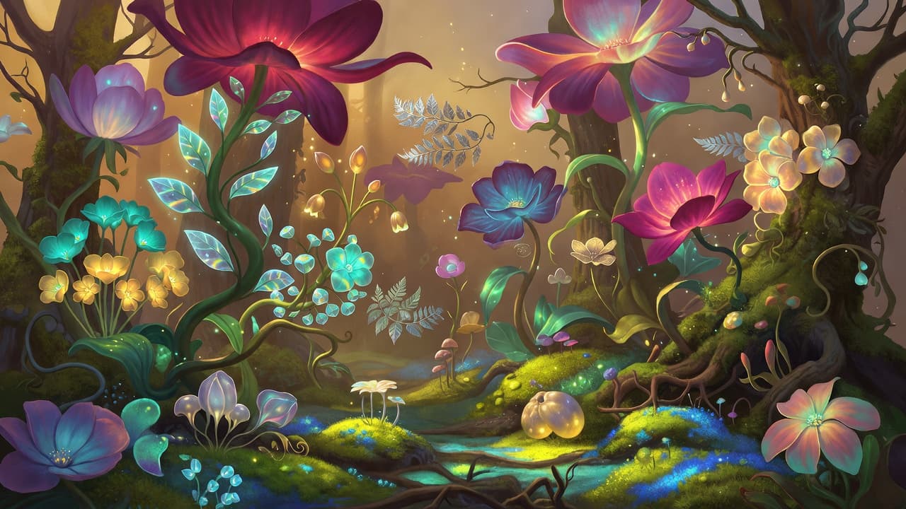 A dreamlike, stylised AI-generated garden image that does not match the real layout of the original photo