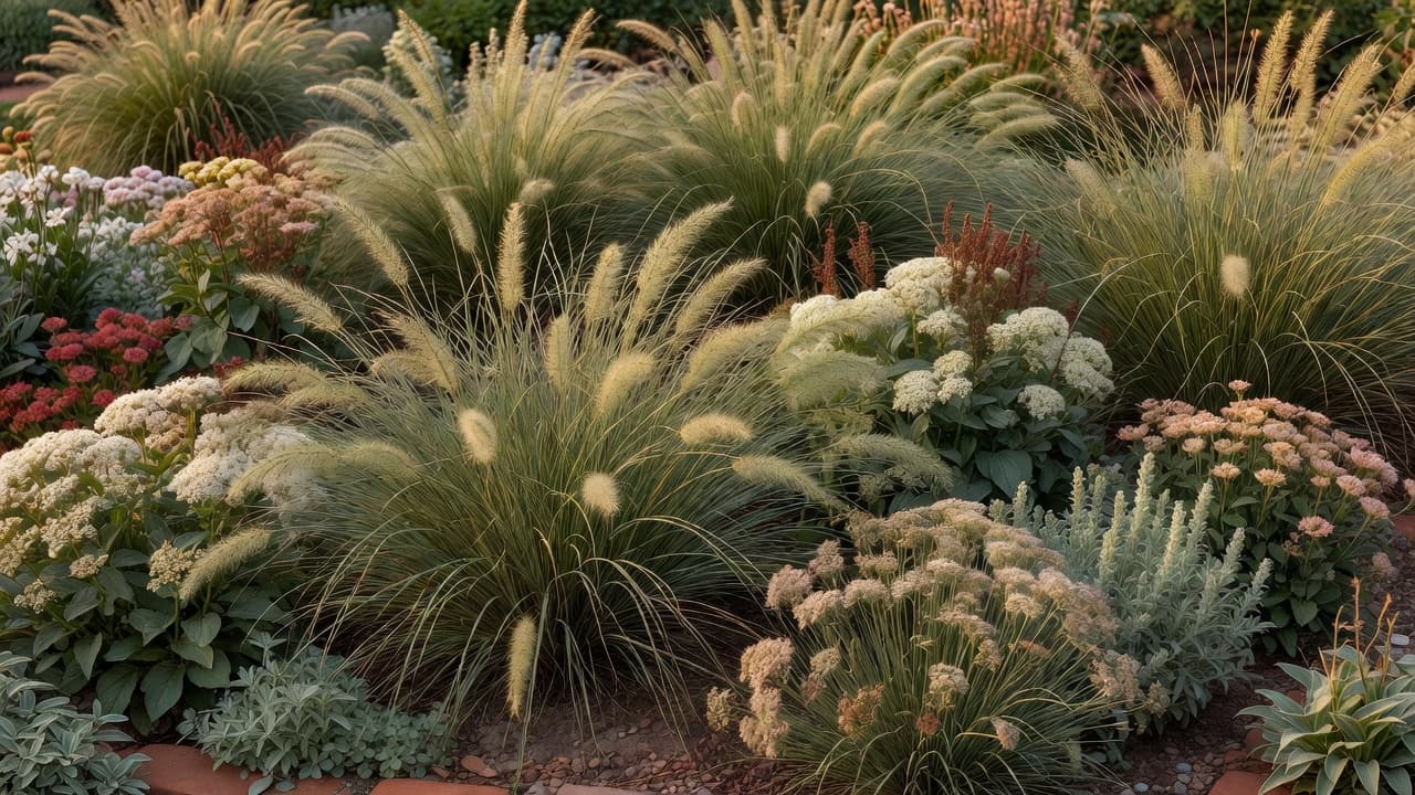 Naturalistic matrix planting for 2026 garden design trends, showing grasses woven through perennial blocks