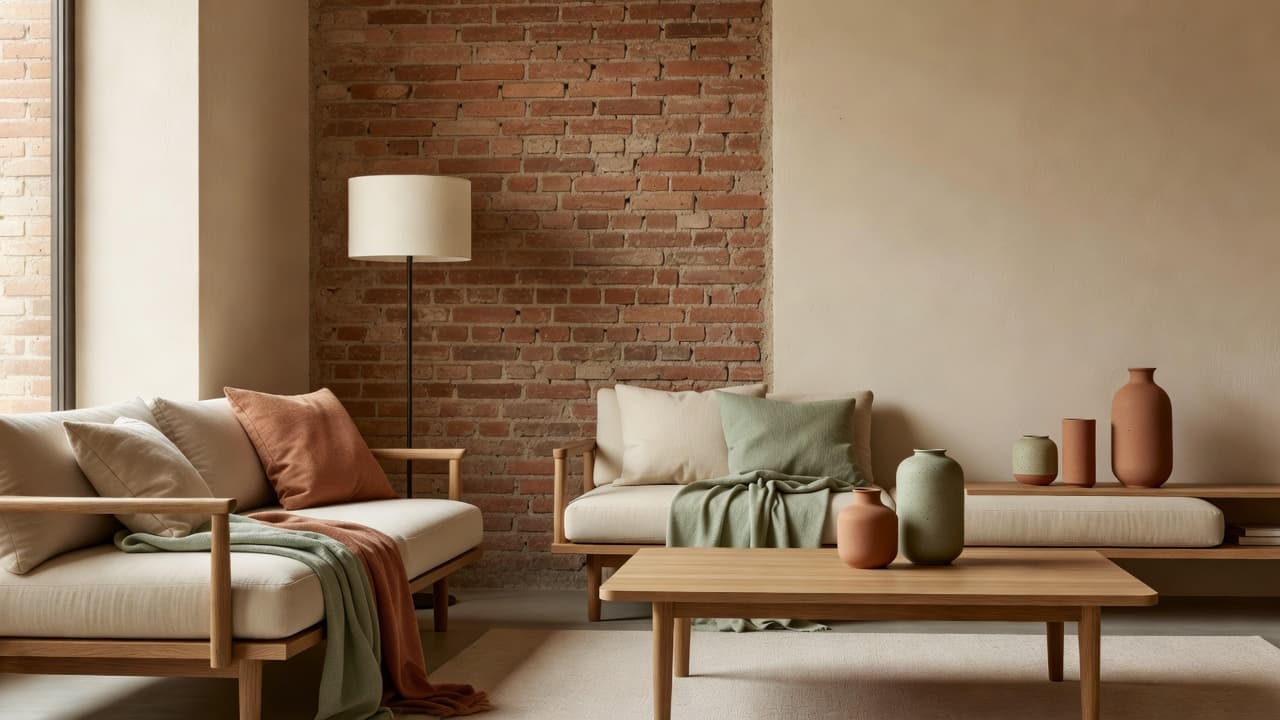 The same living room shown in four AI interior design styles: Scandinavian, industrial, Japandi and mid-century
