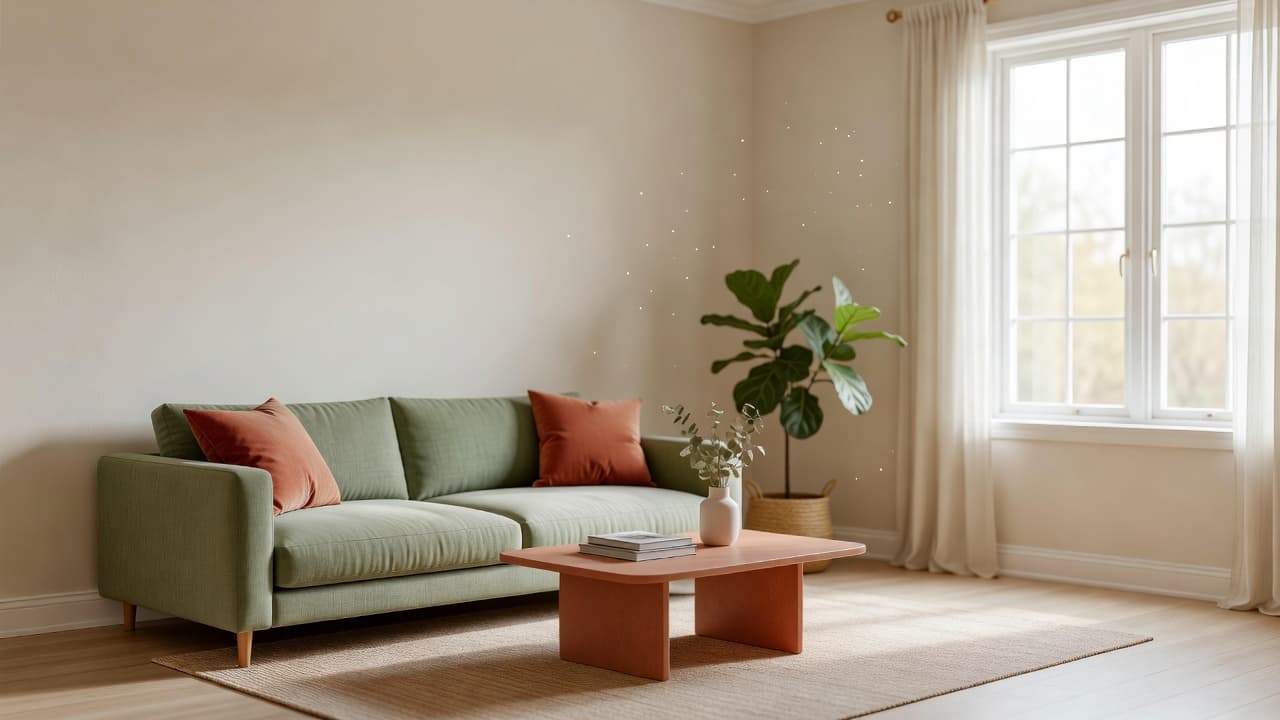 A person photographing a bright living room from the corner in daylight to get the best AI room design result