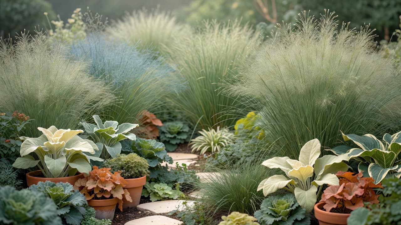 A small garden using fine-textured planting at the rear boundary to create a sense of depth, a layering and texture in planting design technique