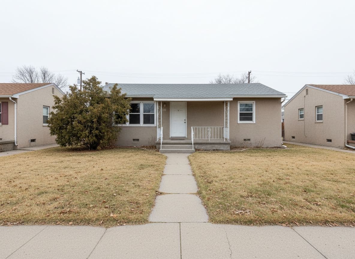 A plain front yard with bare lawn and no planting before AI landscape design