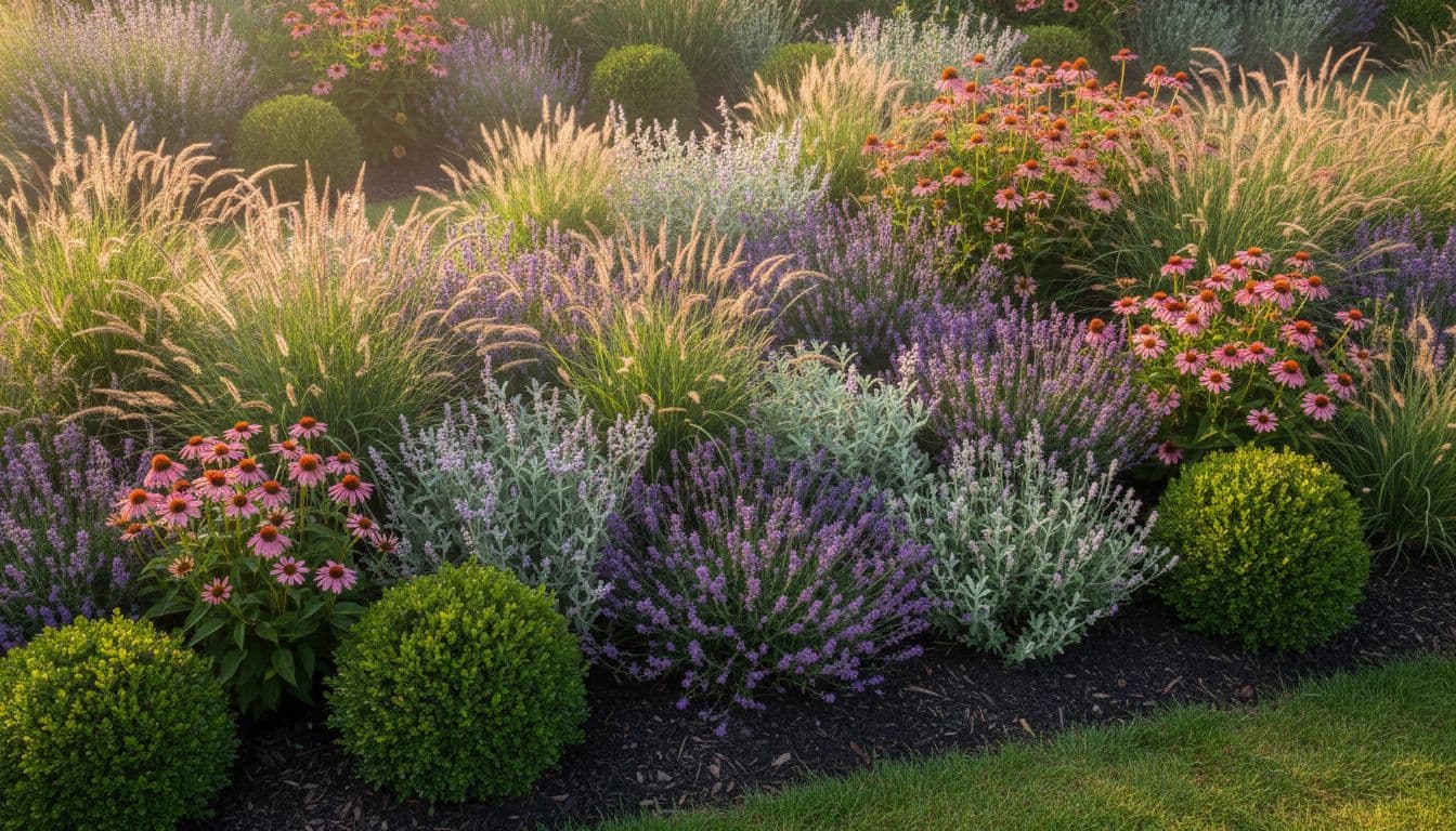 A planned planting scheme with structure, mid-height perennials and ground cover